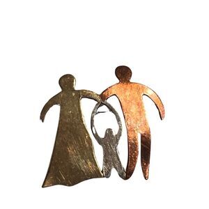 Vintage Tri-Tone Gold Tone, Silver & Copper Brooch. Family Group Brooch Pin